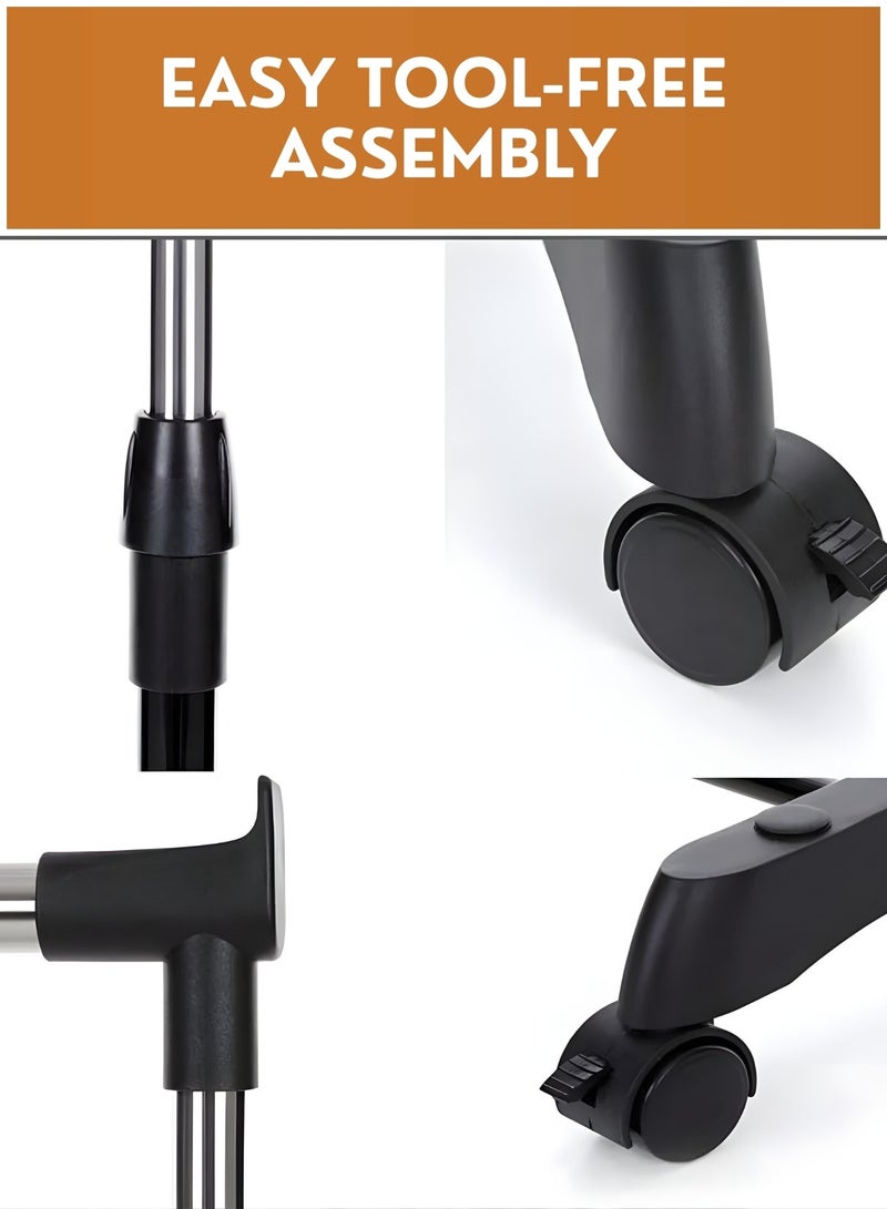 JUNI Portable Double Rail Clothes Rack with Wheels, Stainless Steel Foldable Garment and Laundry Rack, Adjustable Hanging Stand for Indoor & Outdoor Use, Rolling Clothing & Display Rack - Image 5